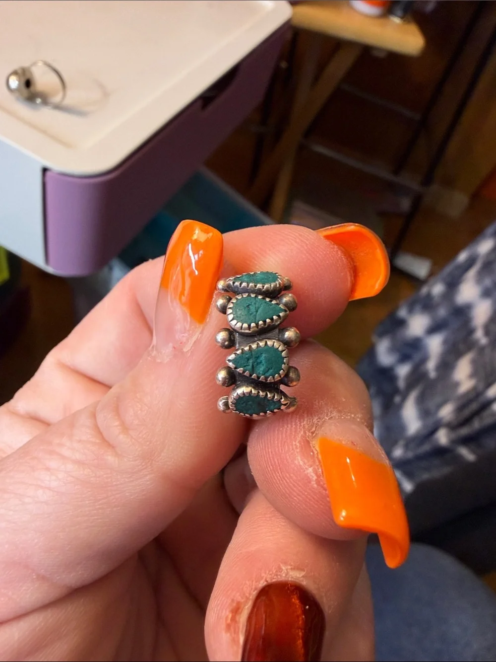 Zamboni Sterling Silver Turquoise Cluster Ring - Women Jewelry 6.5 adjustable